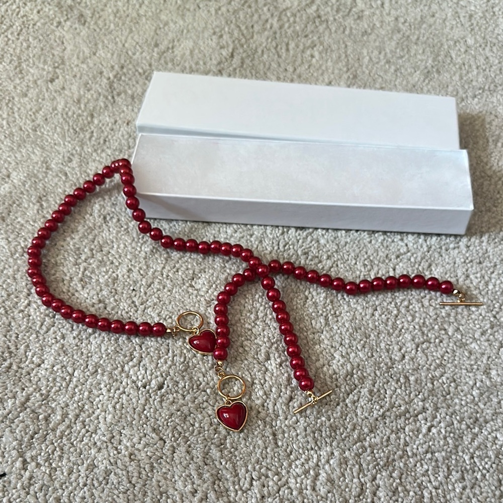 Red Heart Beaded Necklace and bracelet set